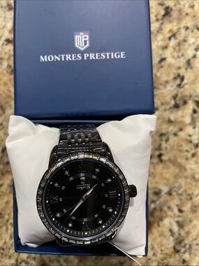 Montres Prestige Men's Black Stainless Steel Watch